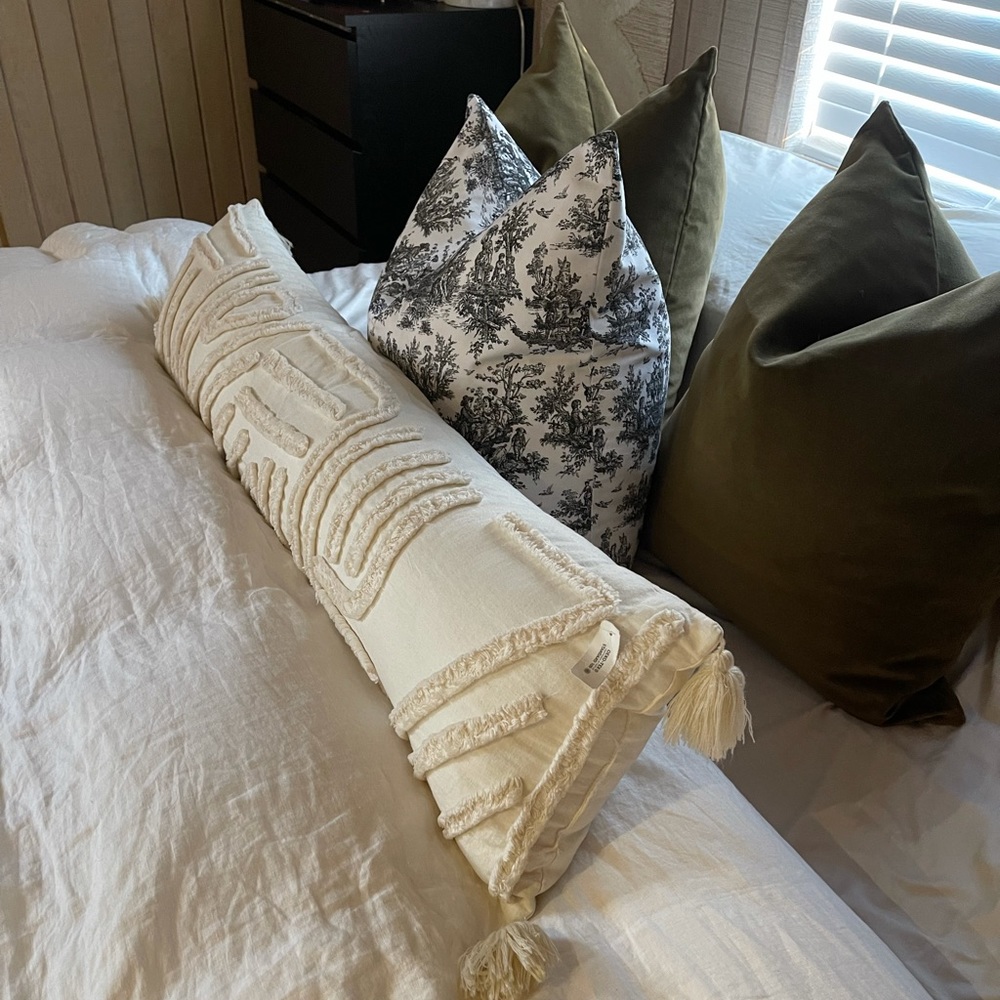 Chenille trim lumbar pillow